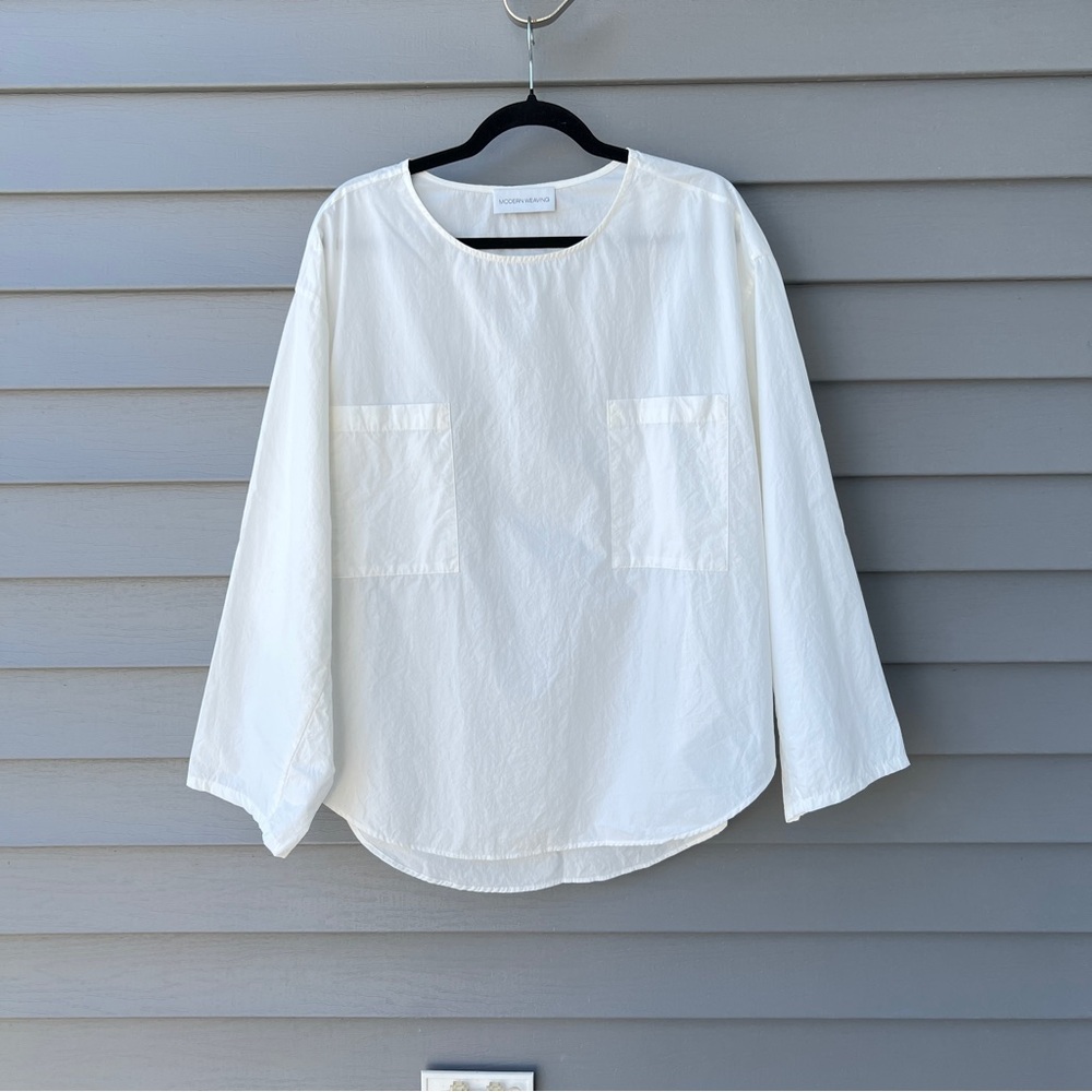 Modern Weaving Popover Poplin Top Pocket Parchment Off-White Womens XL Normcore - Picture 2 of 16